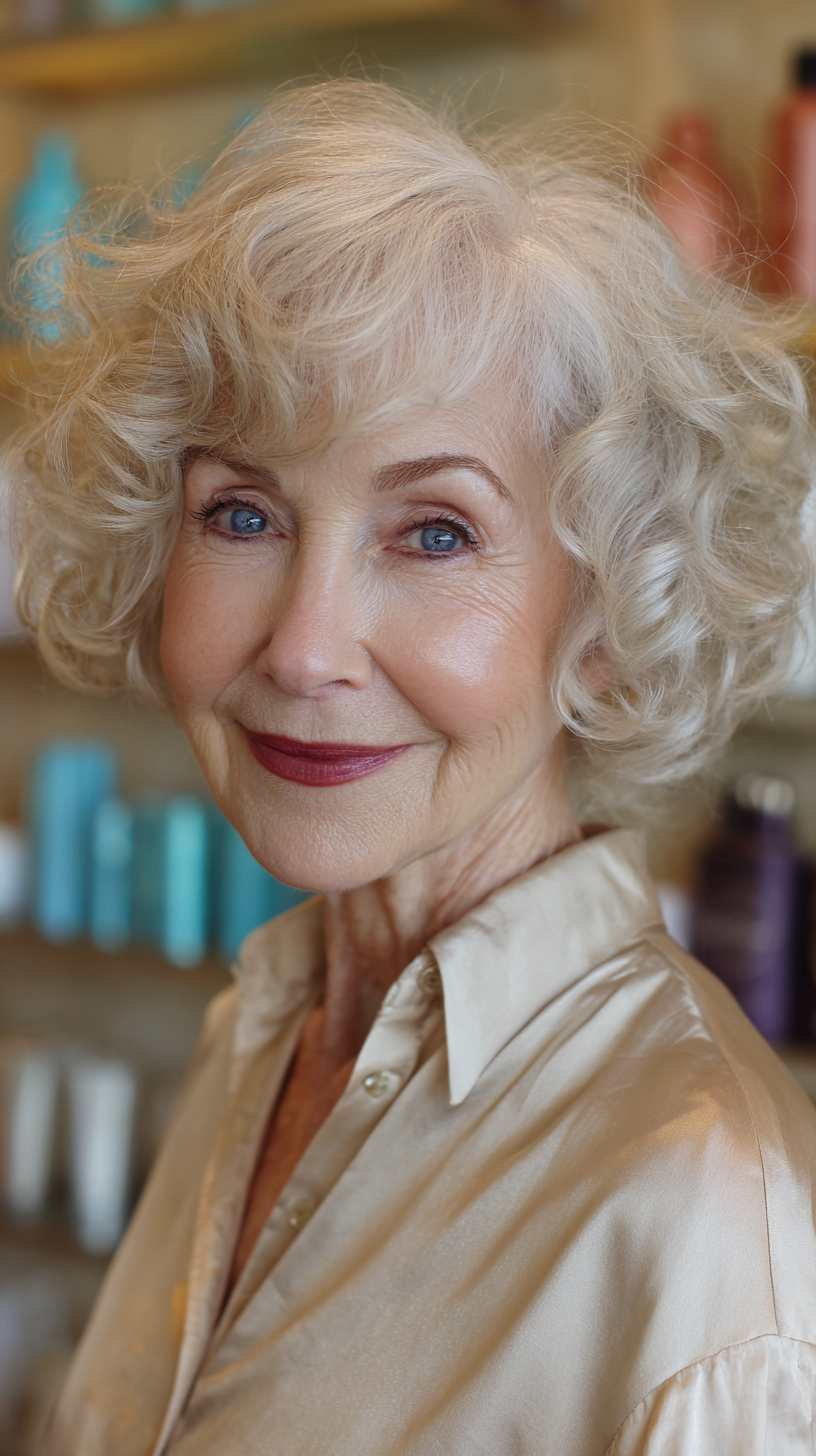 Soft Curly Silver Cut with Face-Framing Layers