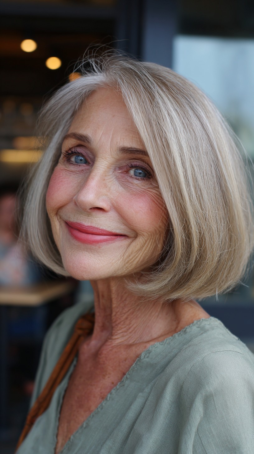 Soft Silver Bob with Natural Roots for Mature Hair