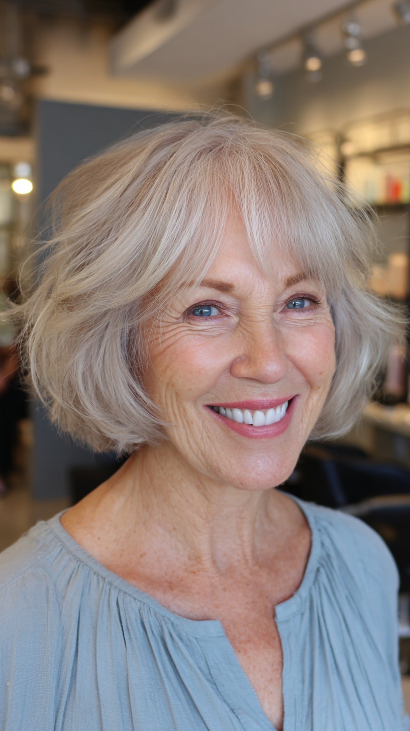 Soft Silver Layered Bob with Feathered Finish