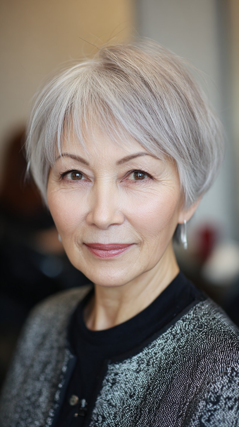Soft Silver Layered Pixie for Elegant Grace