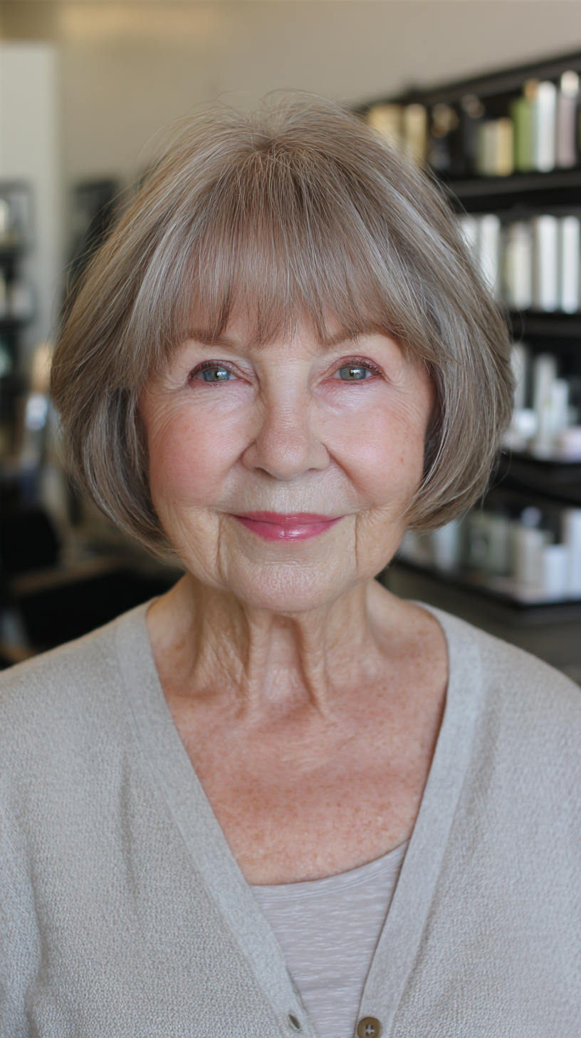 Soft Silver Rounded Bob with Gentle Bangs