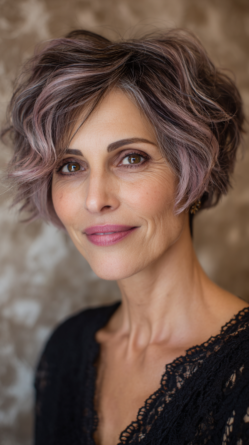 Softly Textured Wavy Pixie Cut with Subtle Tones