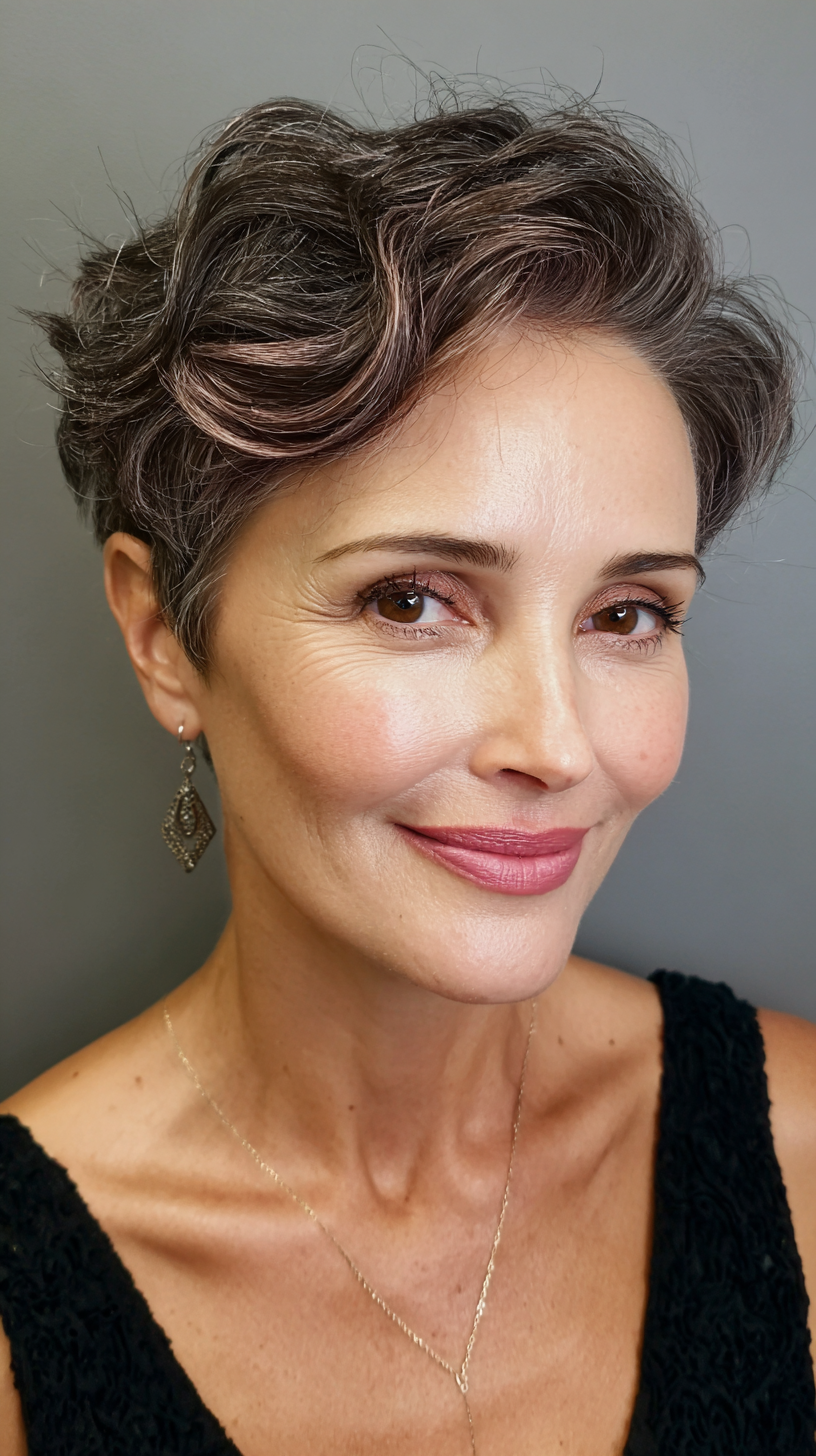 Stylish Wavy Pixie Cut with Soft Highlights