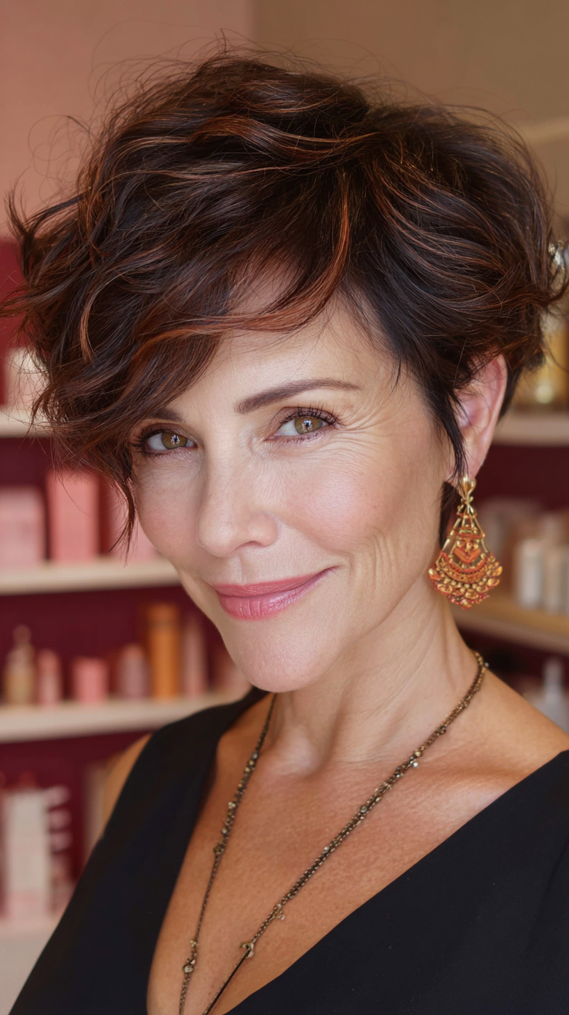 Stylish Wavy Pixie Cut with Subtle Highlights