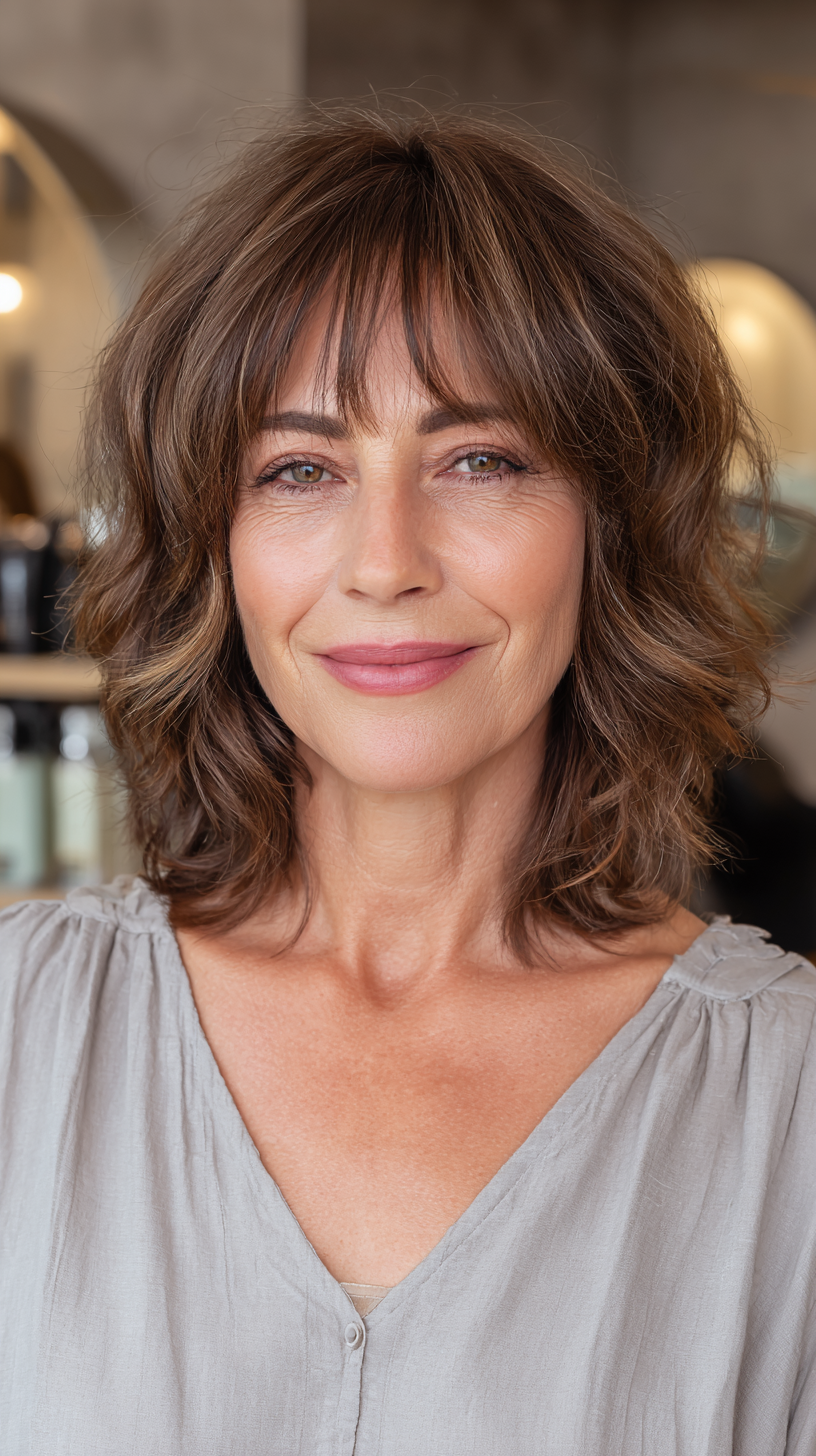Textured Shoulder-Length Cut with Soft Bangs