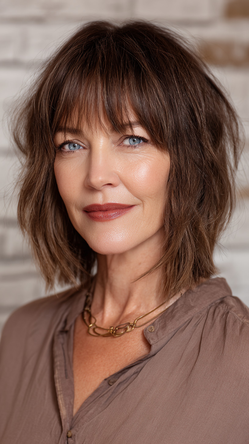 Textured Shoulder-Length Cut with Soft Fringe