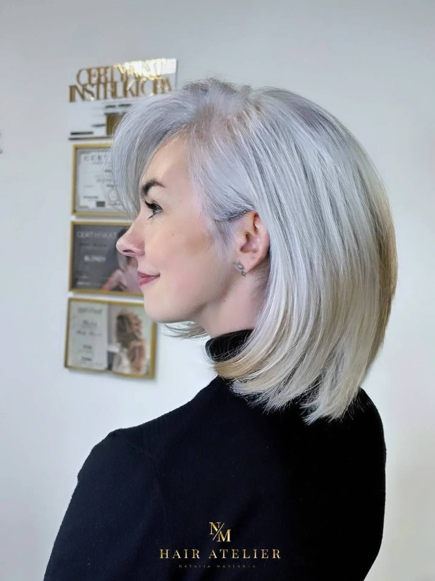 Textured Silver Blunt Bob with Subtle Layers
