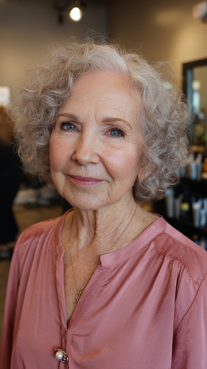 Textured Silver Curly Cut with Soft Volume