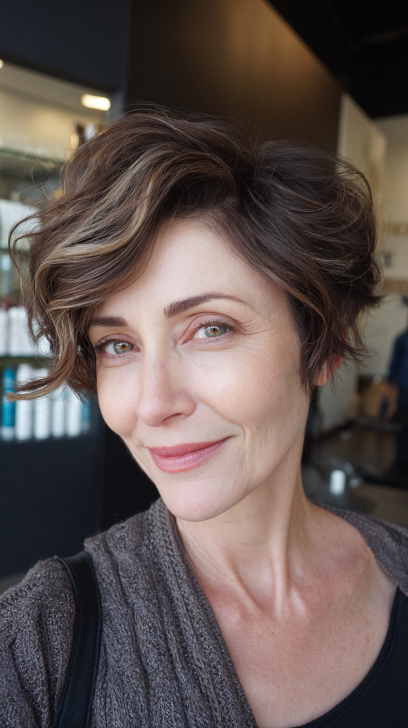Textured Wavy Pixie Cut with Dynamic Movement
