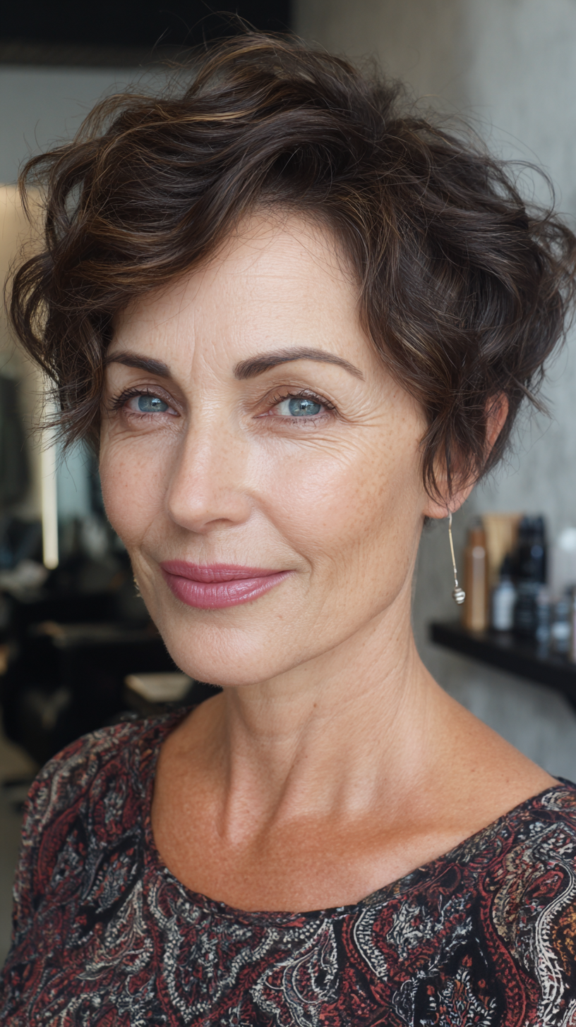 Textured Wavy Pixie Cut with Volume for Women Over 50