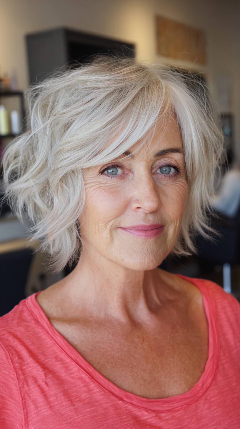 Vibrant Silver Textured Waves for Thin Hair