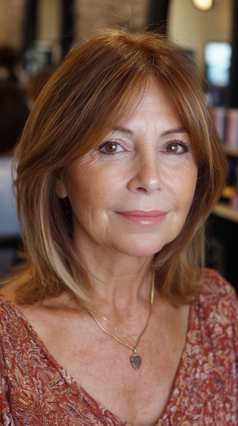 Warm Chestnut Layered Cut with Soft Bangs