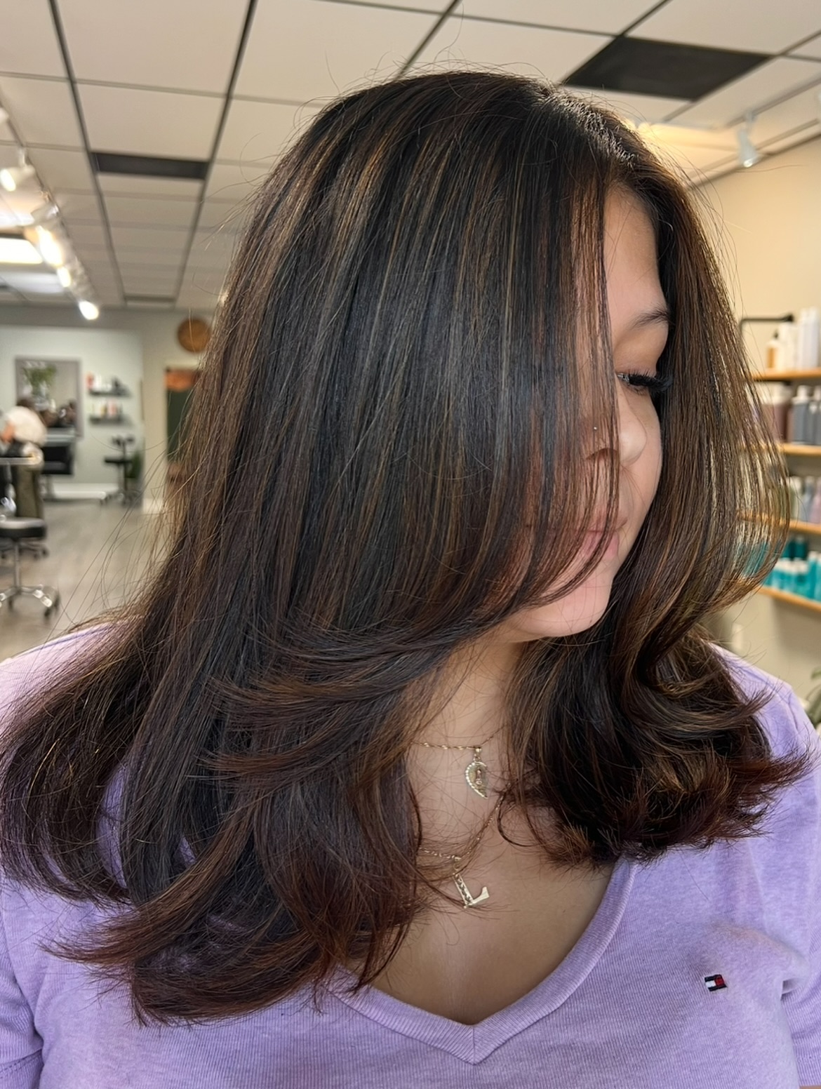 Brunette Layers with Subtle Sun-Kissed Highlights