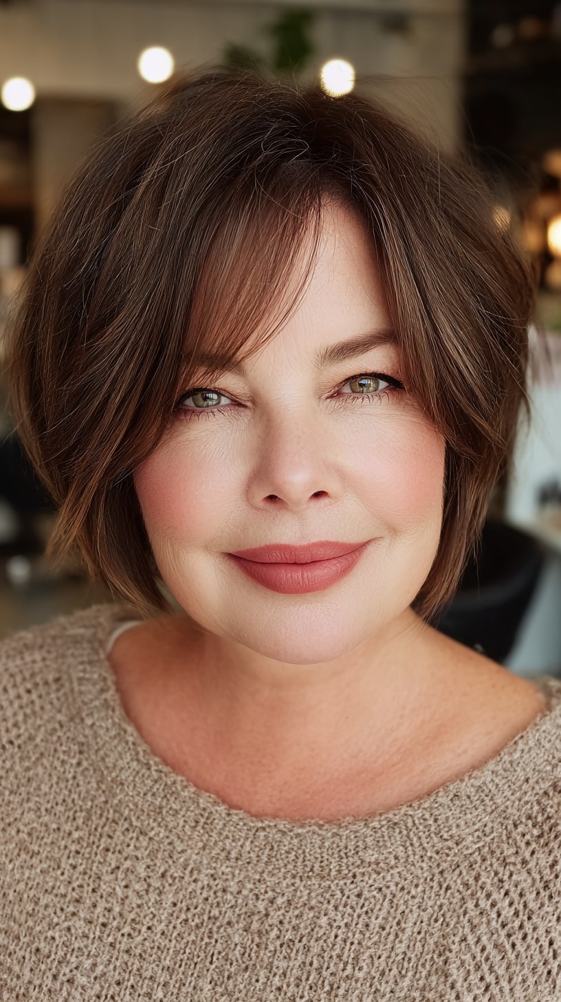 Chic Textured Chin-Length Bob with Soft Bangs
