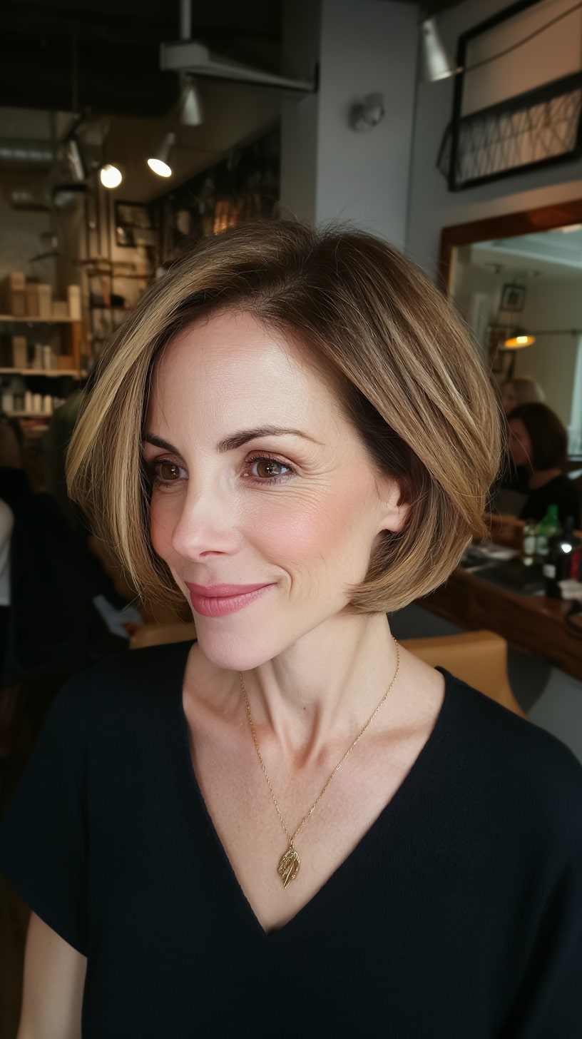 Chic Textured Chin-Length Bob with Subtle Highlights