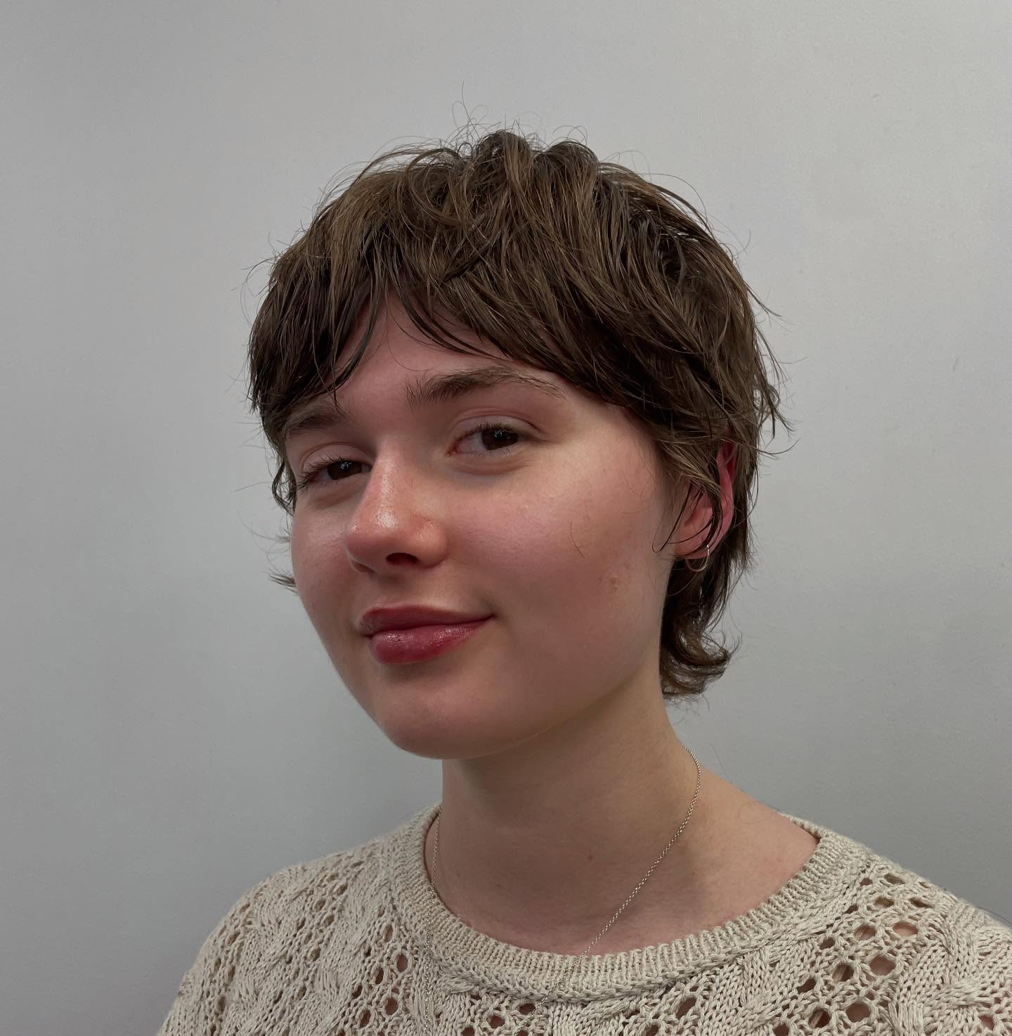 Effortlessly Modern Mocha Textured Pixie Cut