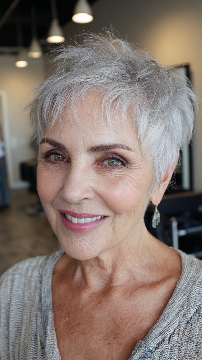 Graceful Silver Layered Crop for Mature Women