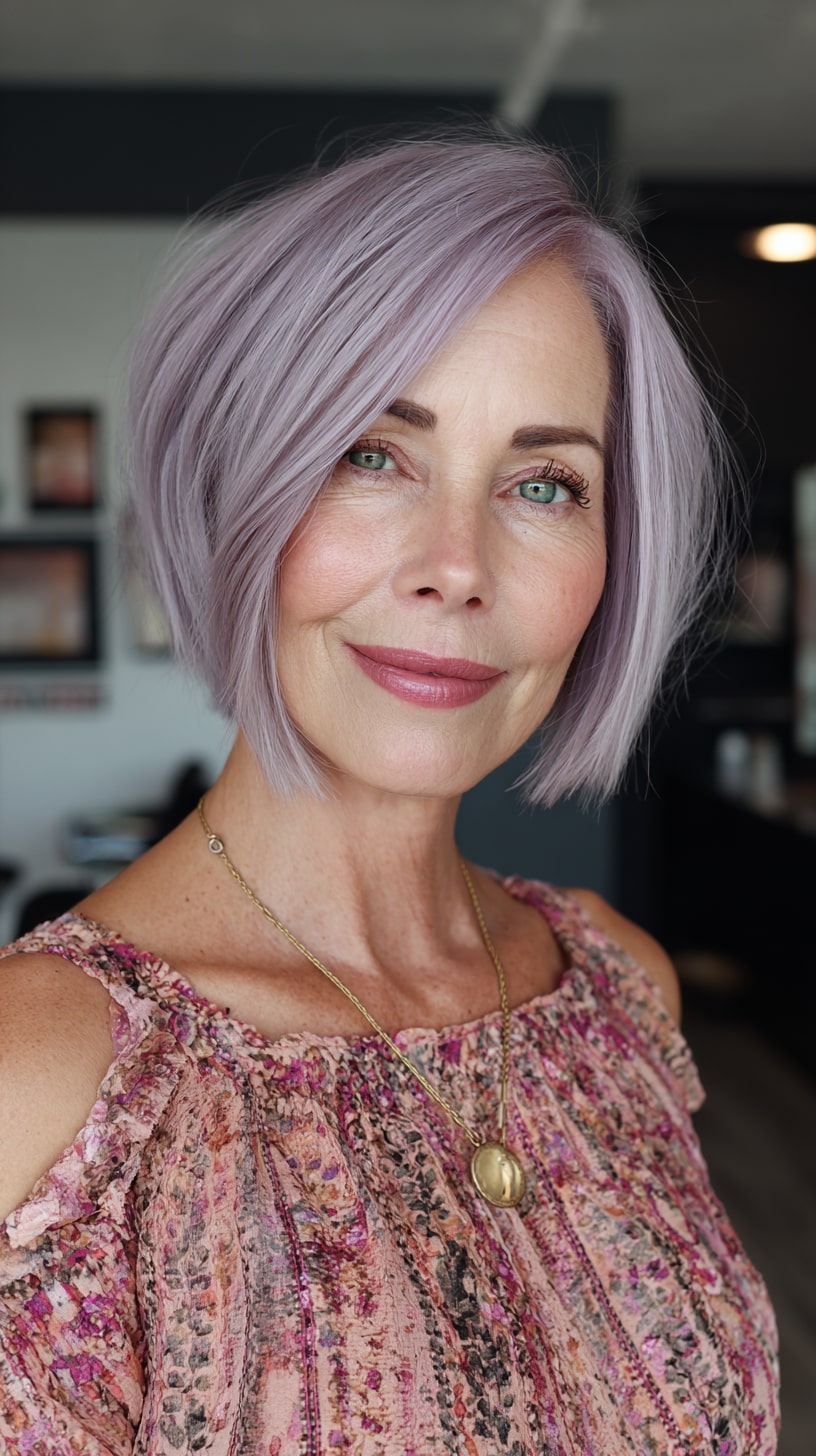Soft Lavender Chin-Length Bob with Subtle Texture