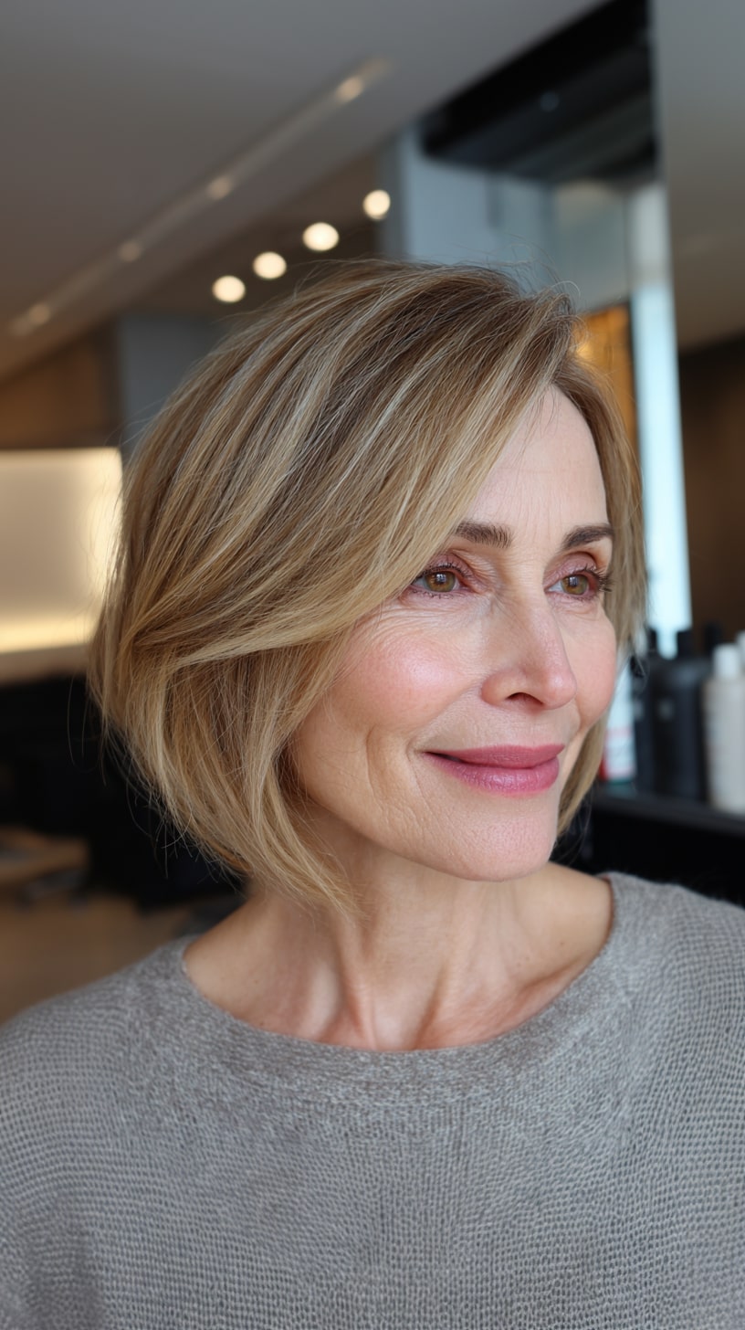 Softly Layered Chin-Length Bob with Subtle Face-Framing Highlights