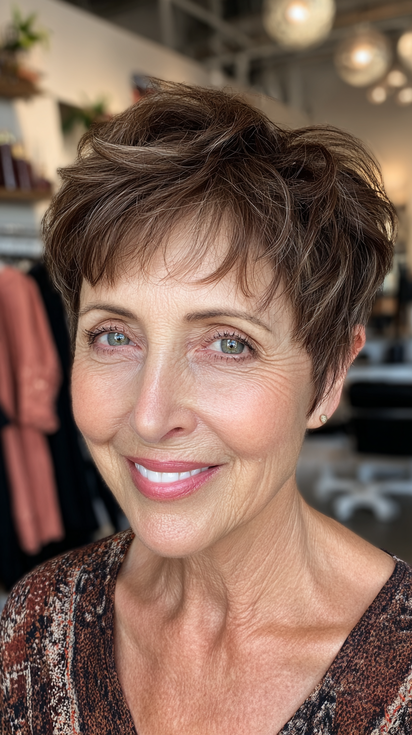 Textured Brown Pixie with Soft Layers