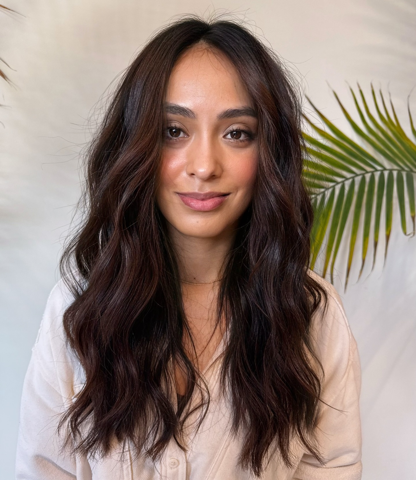 Textured Brunette Waves with Subtle Dimension