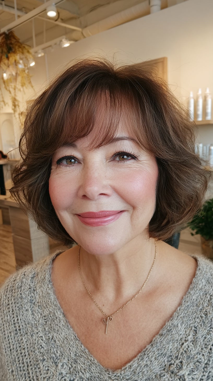 Textured Chin-Length Bob with Soft Bangs