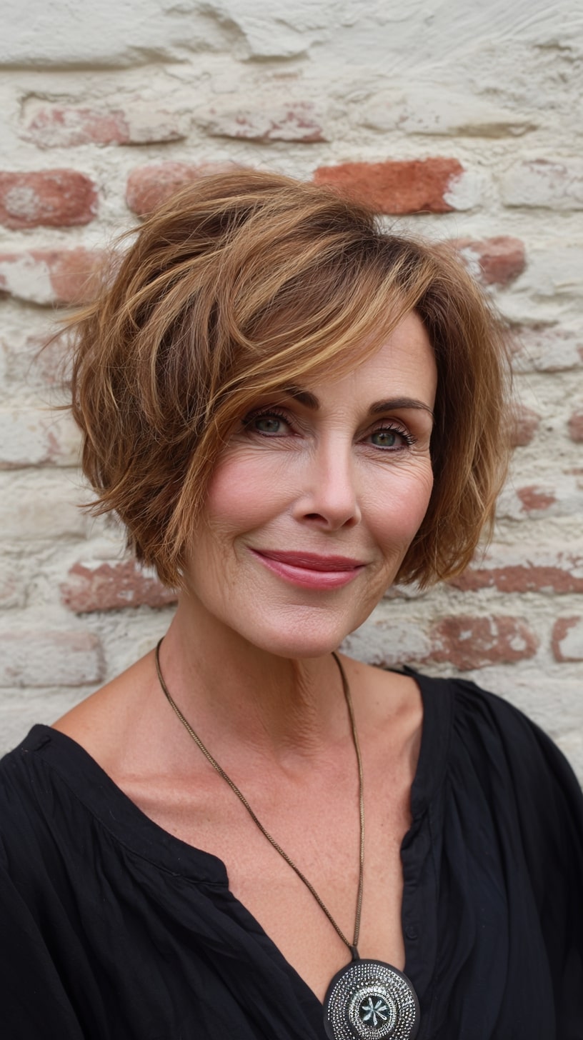 Textured Chin-Length Bob with Soft Highlights