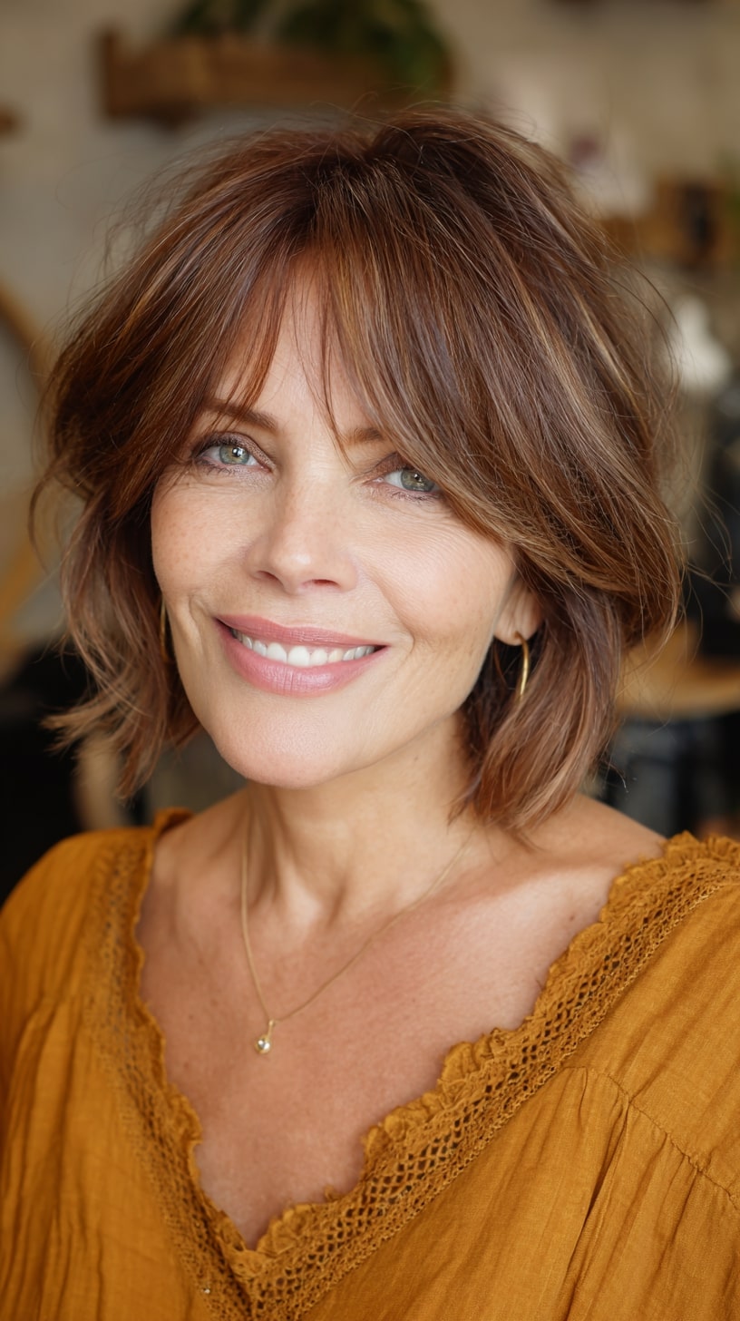 Textured Chin-Length Bob with Soft Layers and Subtle Highlights