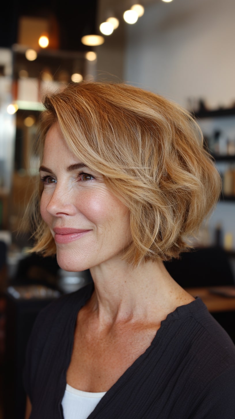 Textured Chin-Length Bob with Soft Waves