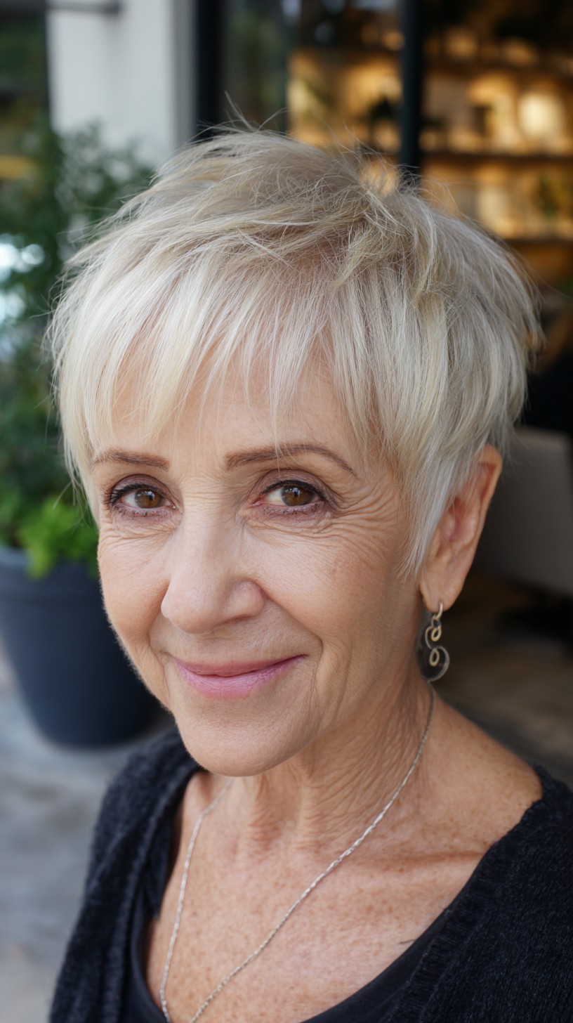 Textured Platinum Pixie with Soft Bangs