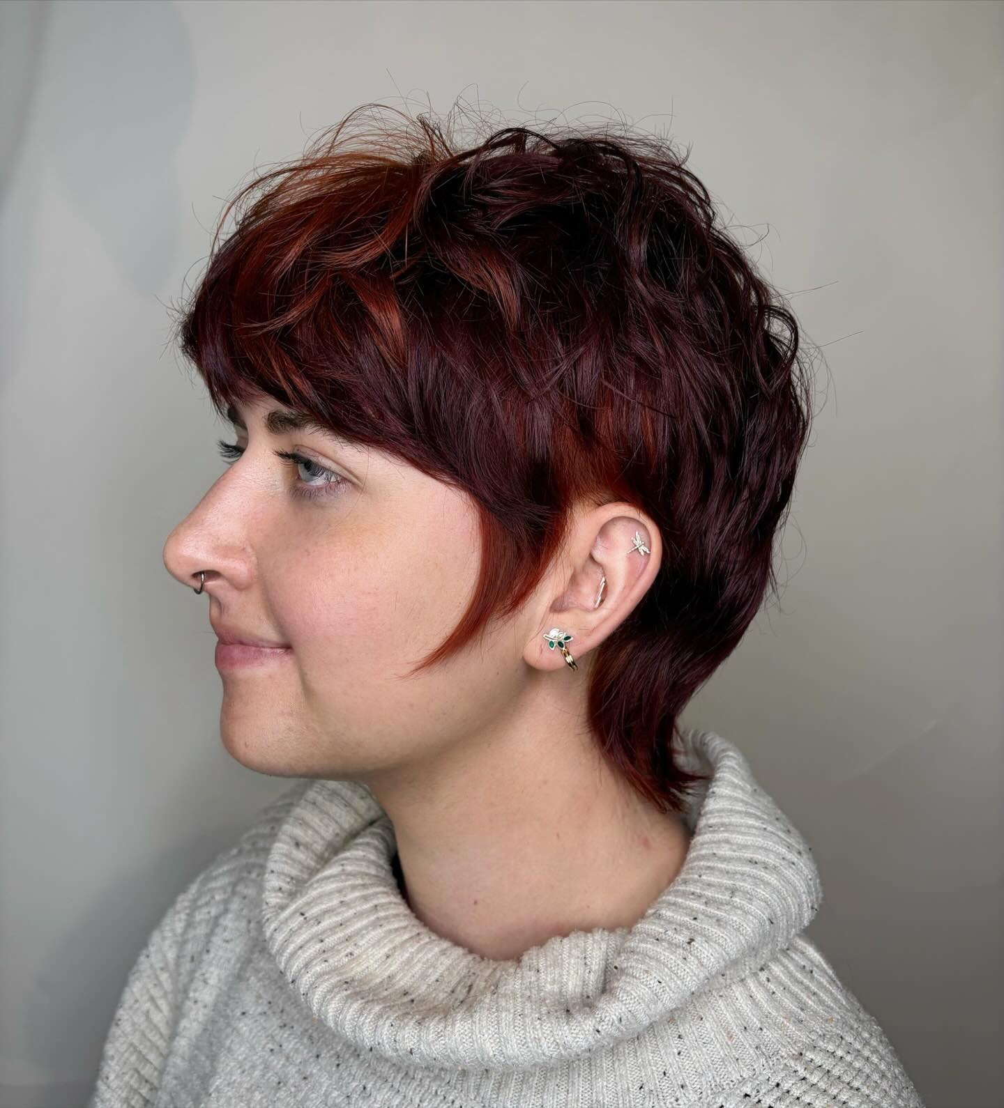 Textured Red Pixie Wolf Cut with Playful Layers