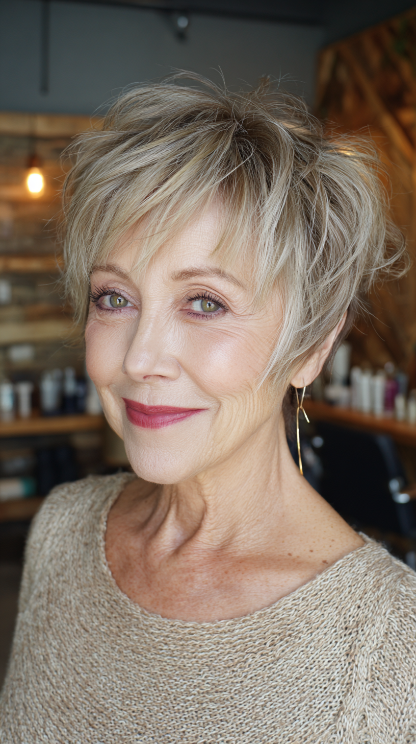 Textured Silver Pixie with Soft Layers