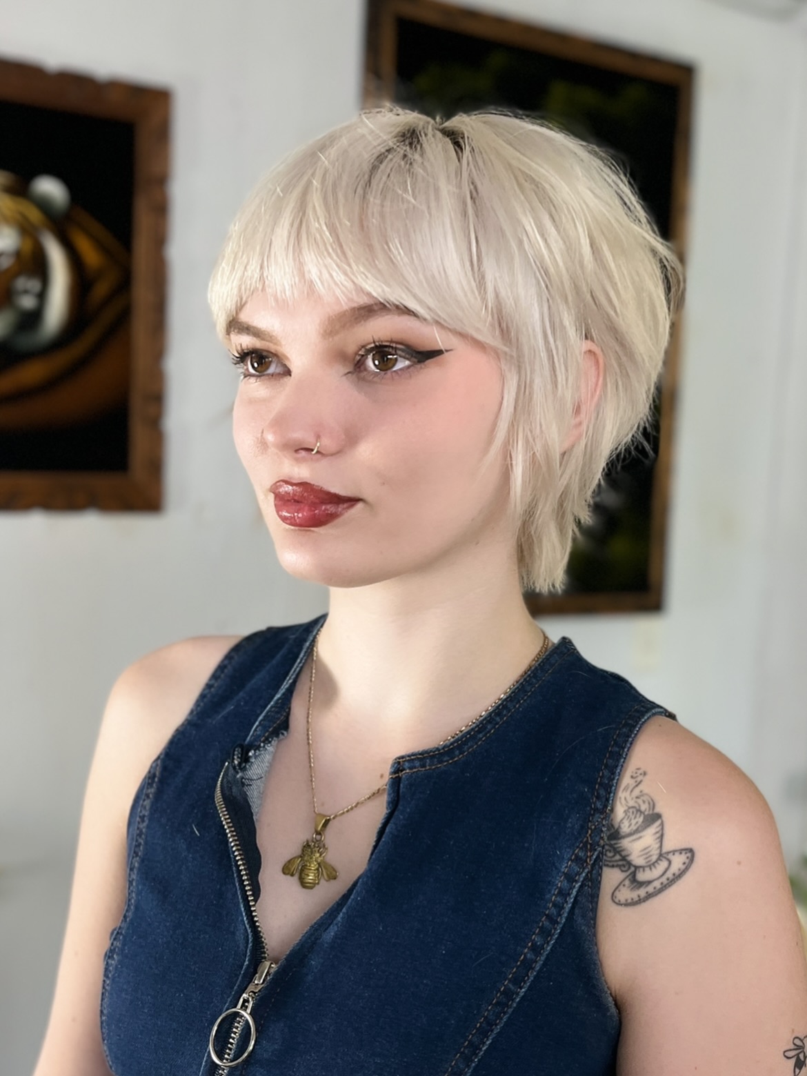 Cool Platinum Choppy Pixie-Shag with Feathered Micro Fringe