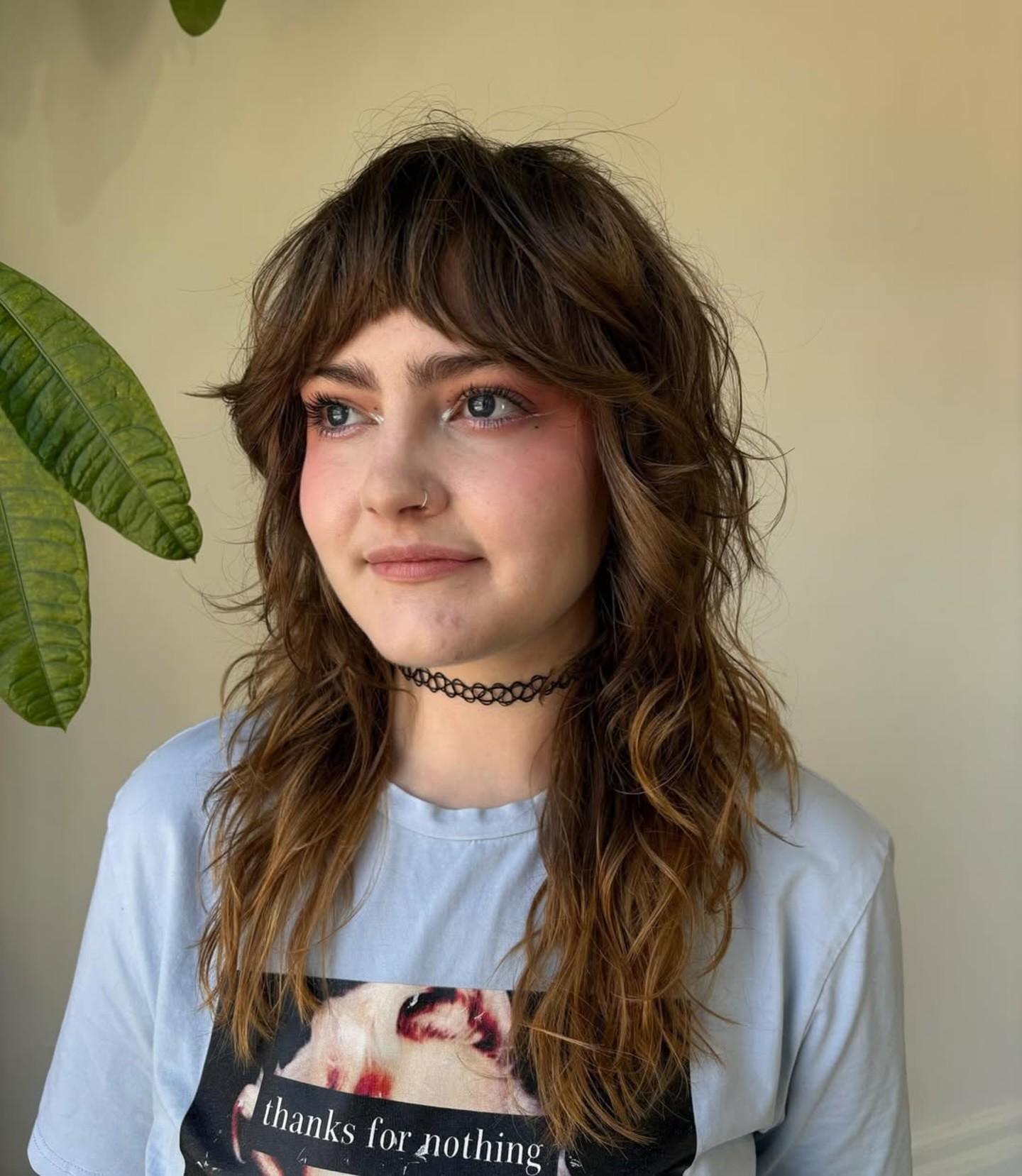 Effortless Wavy Shag with Tapered Face-Framing Bangs