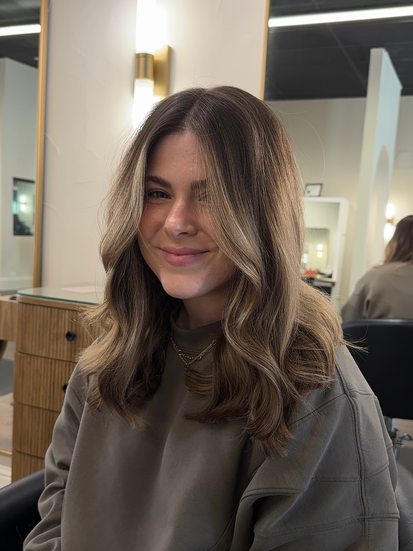 Face-Framing Shoulder-Length Lob with Root Smudge and Babylights
