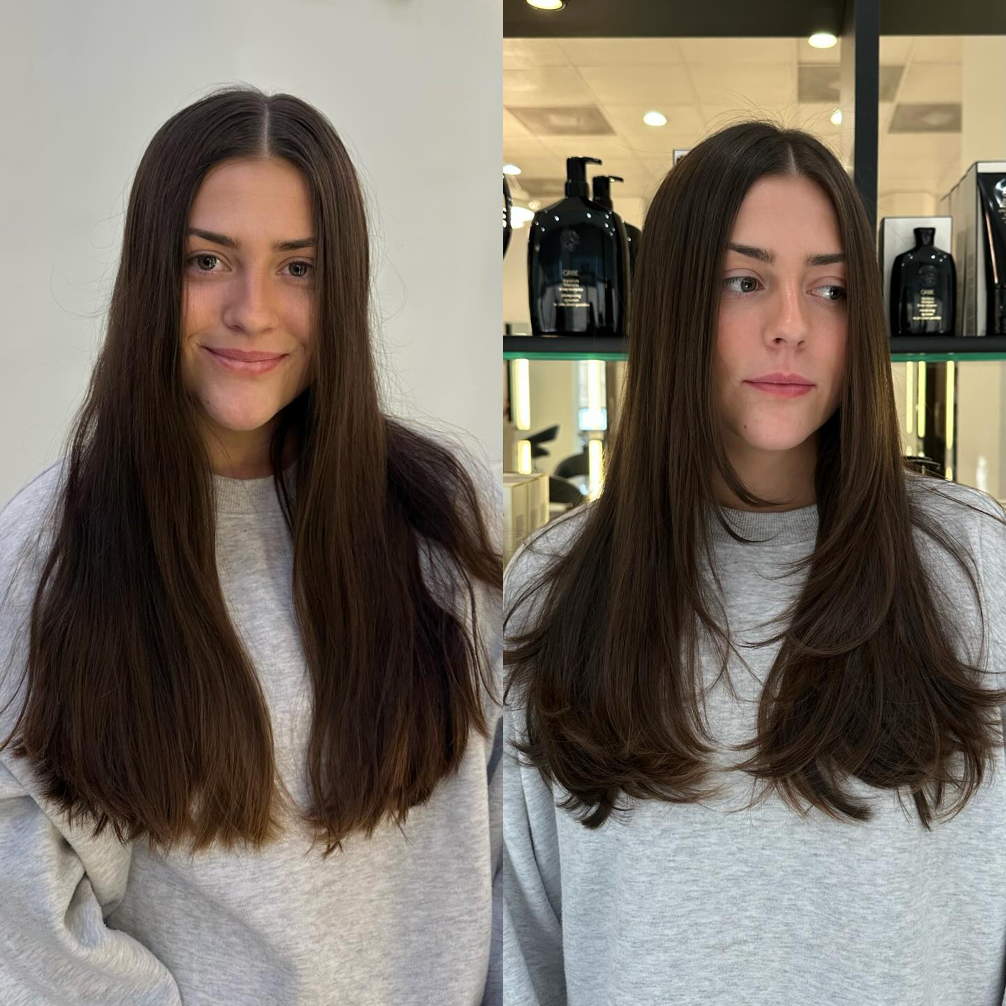 Long Center-Parted Soft Layers with Rounded Blowout Ends