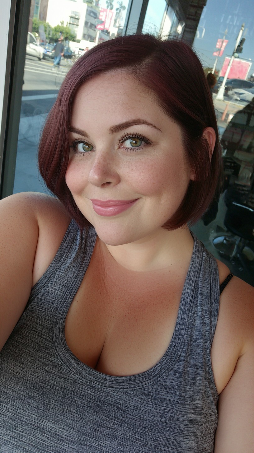 Angled Chin-Length Wine-Burgundy Bob with Deep Side Part