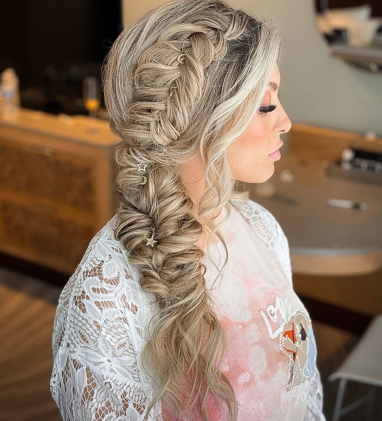 Ash Blonde Pull-Through Side Braid with Star Charms