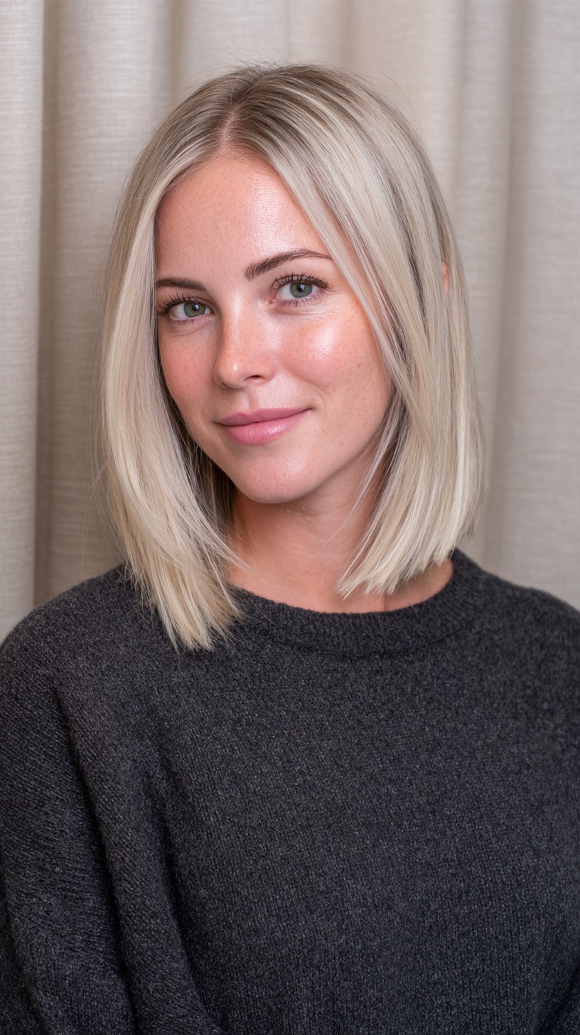 Blunt Lob with Subtle Face-Framing and Root Shadow