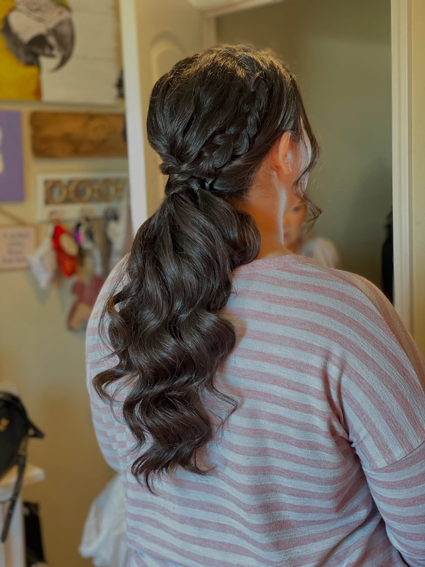 Braided Crown Low Pony with S-Wave Texture