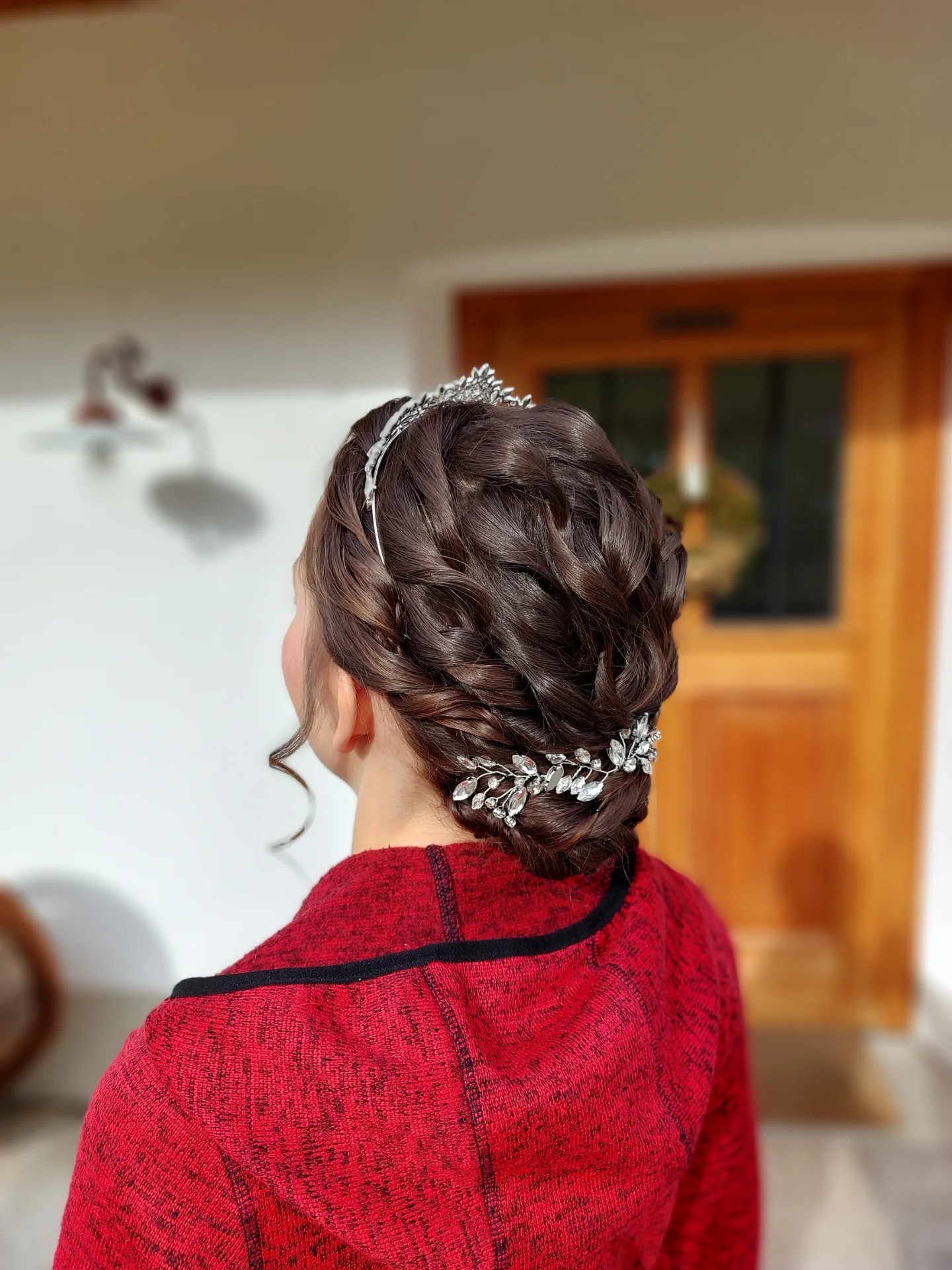 Braided Twisted Low Chignon with Crystal Vine Accent