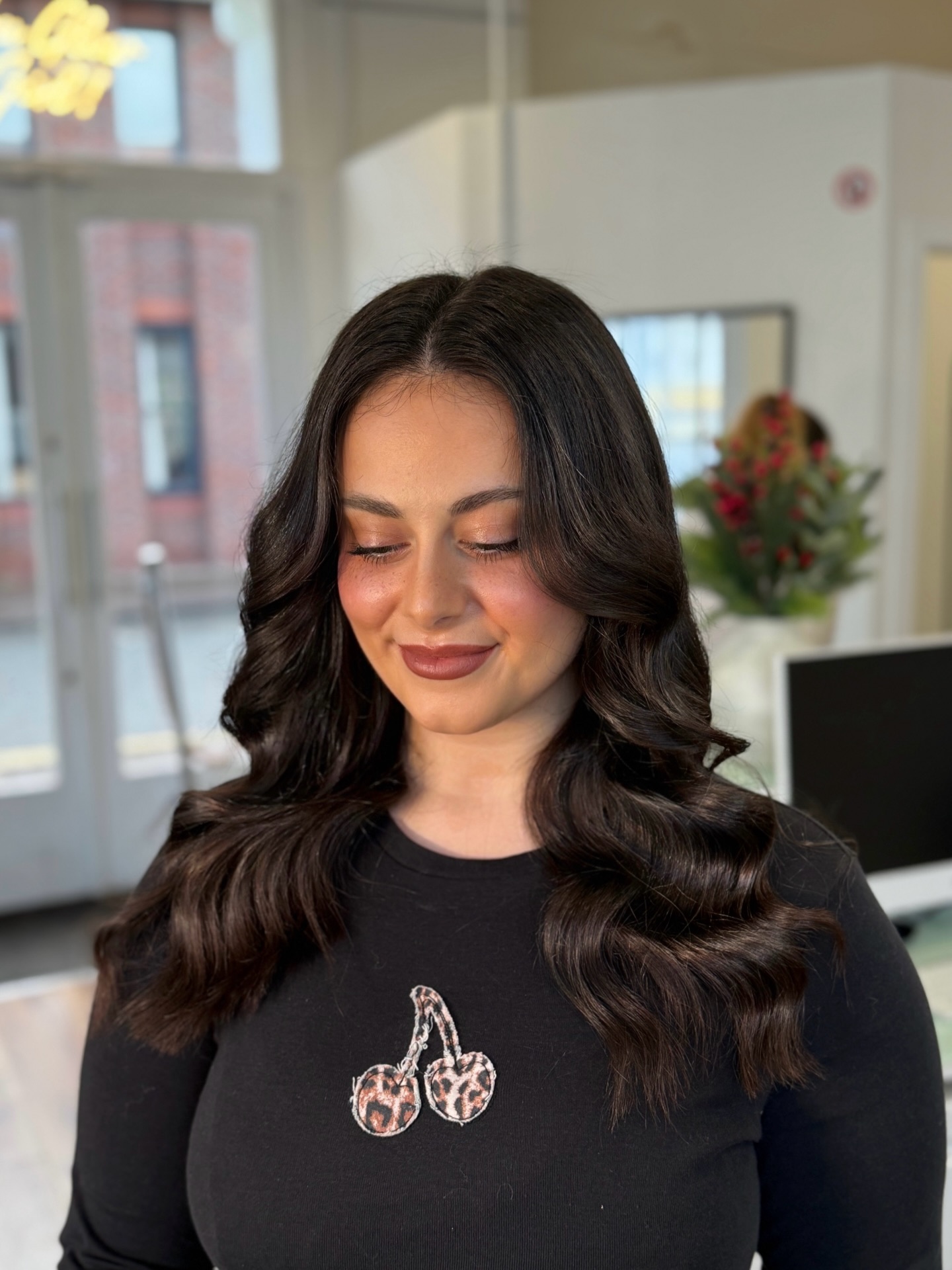 Center-Part Deep Brunette Long Layered Waves