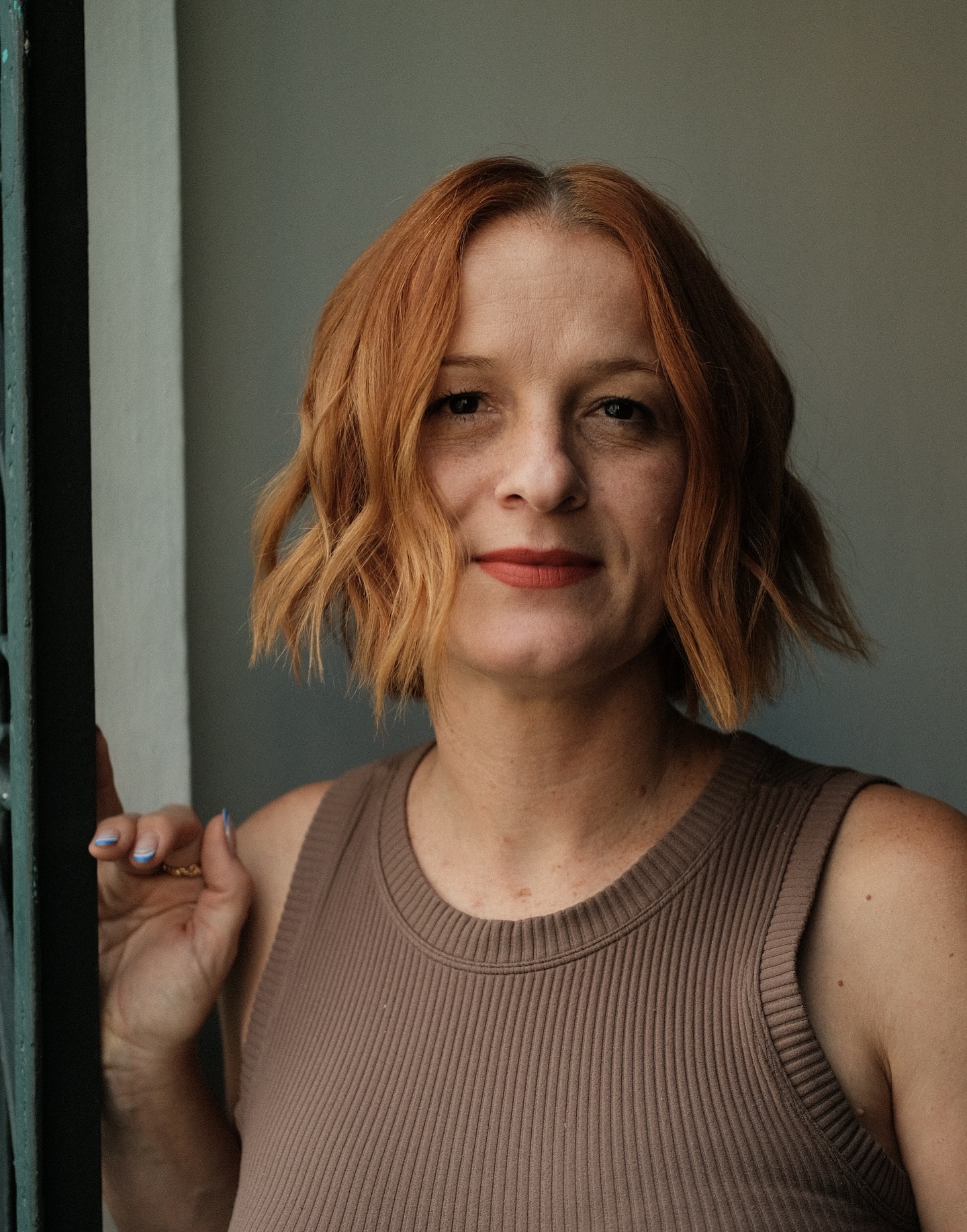 Chin-Skimming Textured Copper Bob with Center Part