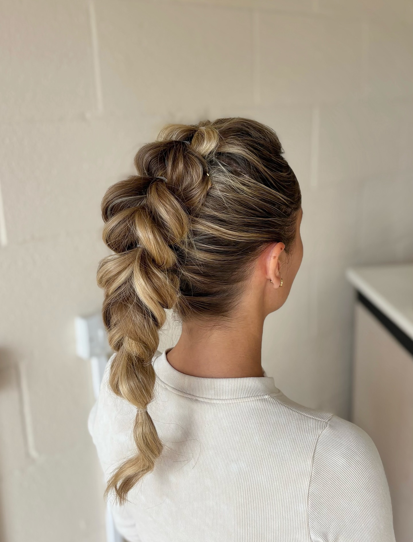 Chunky Pulled-Through Dutch Braid with Warm Balayage