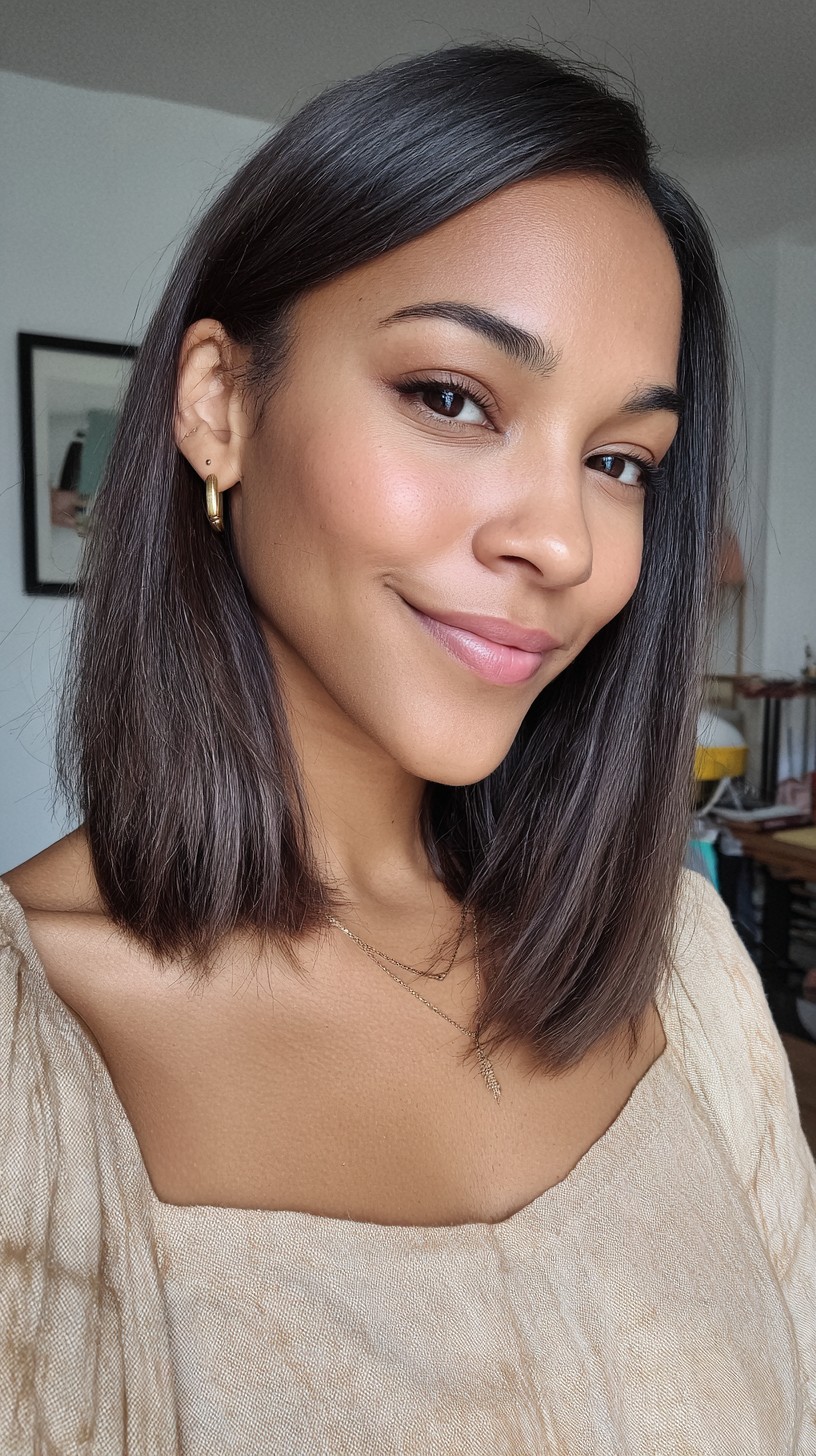 Clean Collarbone-Length Blunt Lob with Barely-Beveled Edge