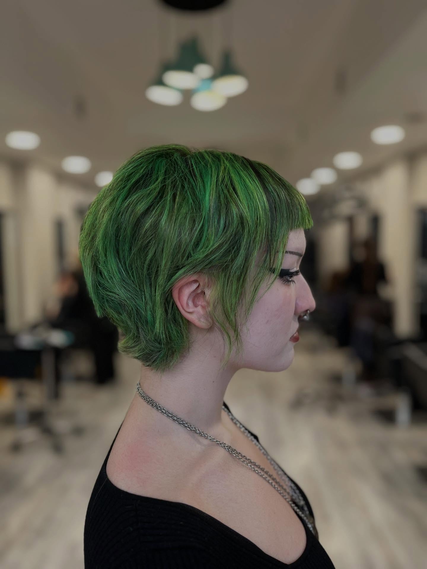 Emerald Pixie with Textured Micro Fringe and Tapered Nape