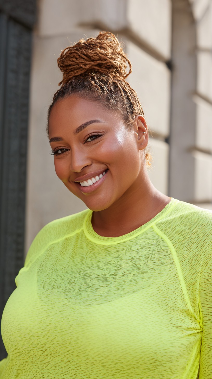 High Top Knot Micro-Braids with Blonde-Tipped Accents
