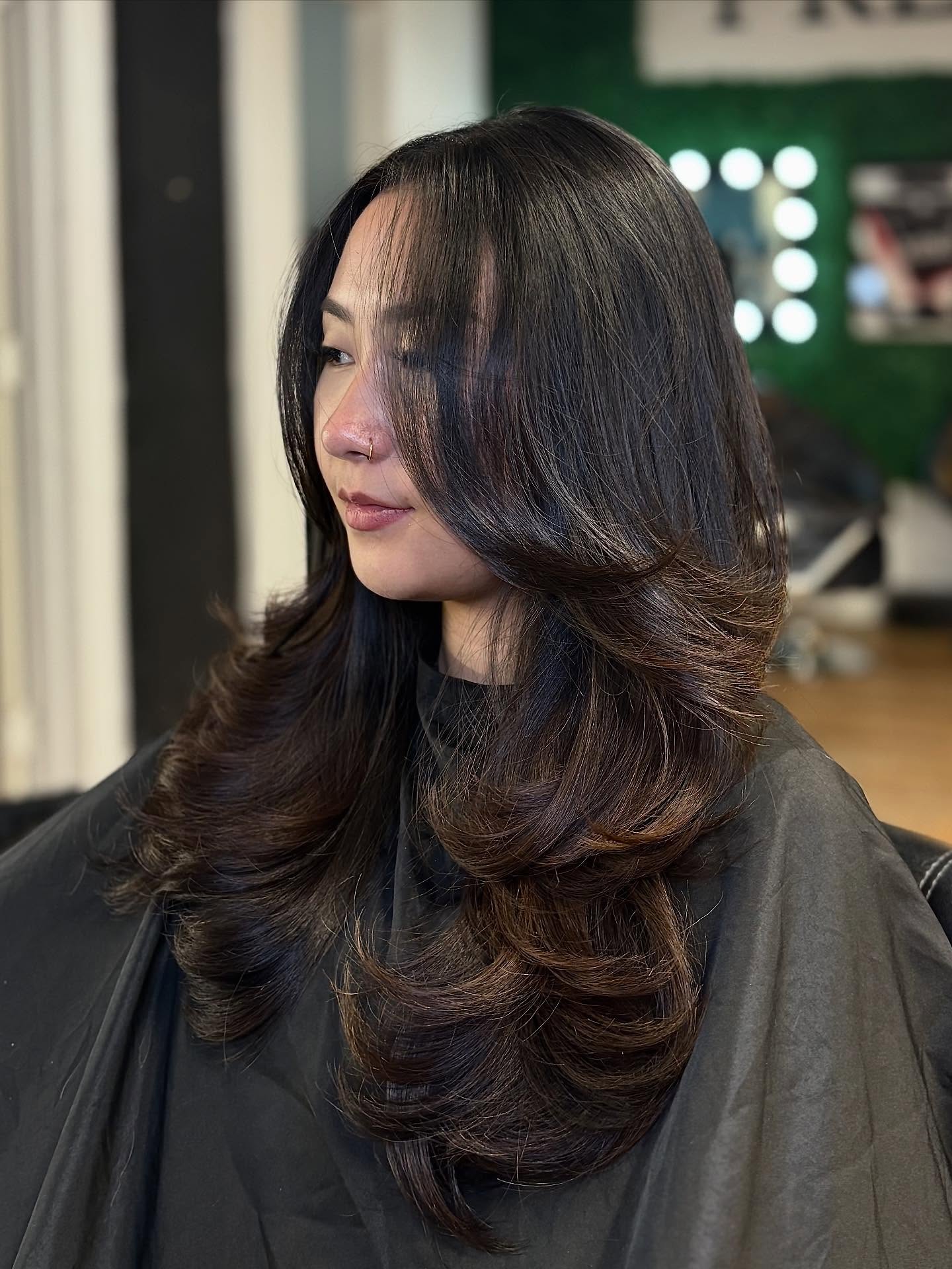 Long Blown-Out Feathered Layers with Subtle Curtain Fringe