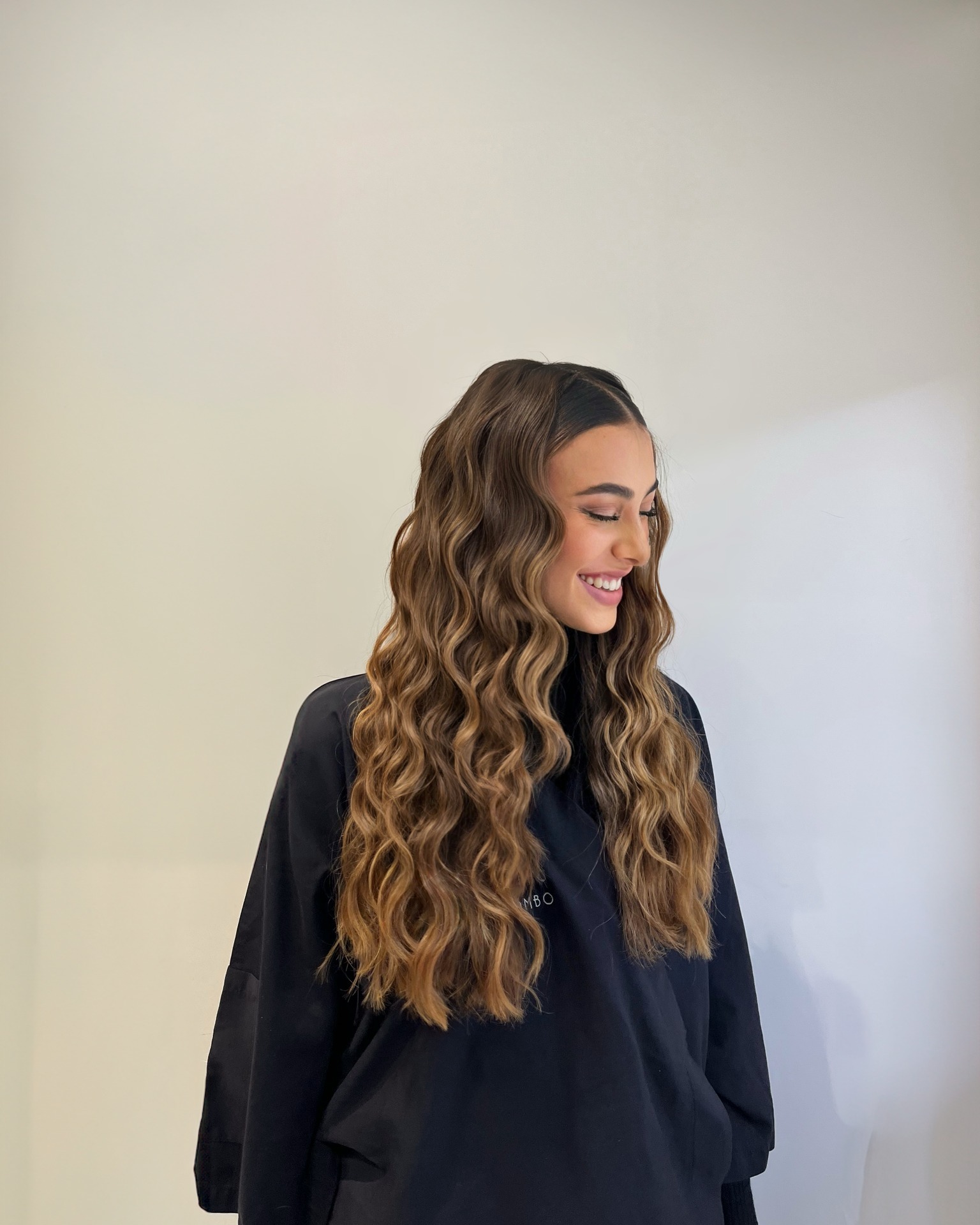 Long Caramel Balayage with S-Waves and Root Shadow