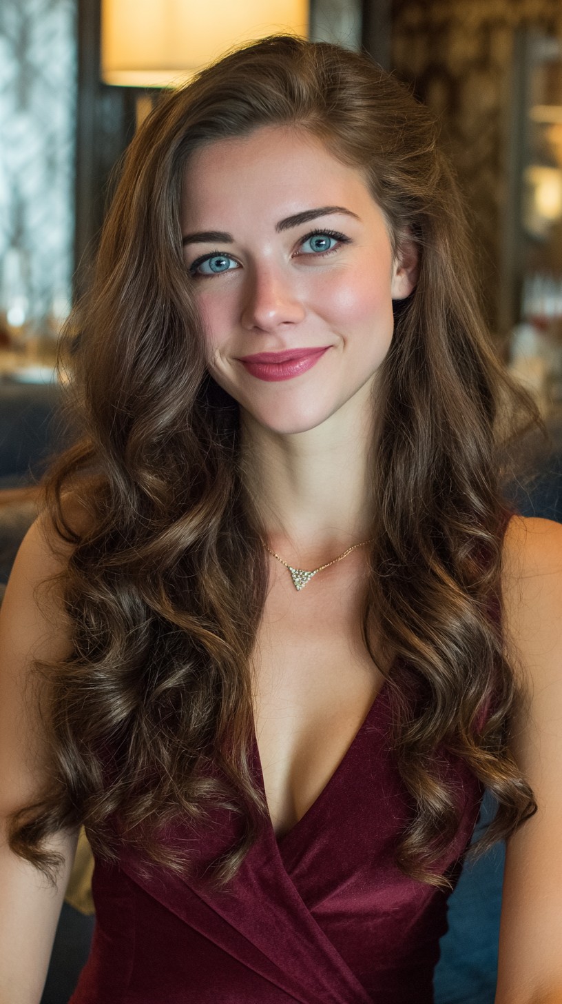 Long Layered Chestnut with Soft Barrel Curls